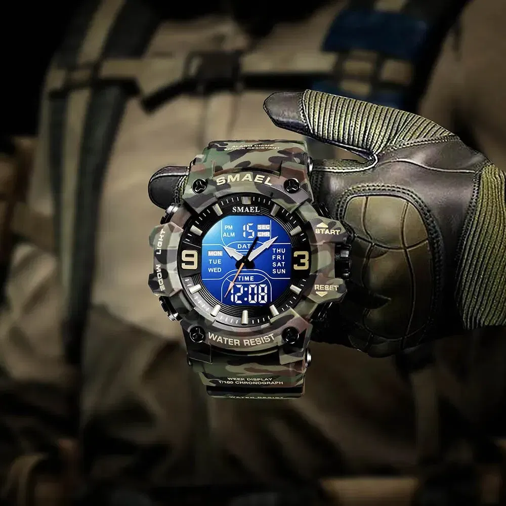 Color: Blue - SMAEL 8049MC Camouflage New Style Digital Waterproof Sports Watches Men's Shock Analog Dual Display Watch
