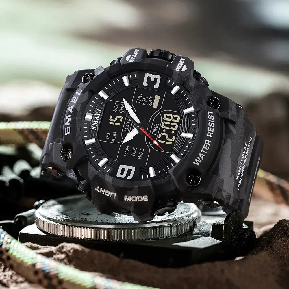 Color: Blue - SMAEL 8049MC Camouflage New Style Digital Waterproof Sports Watches Men's Shock Analog Dual Display Watch