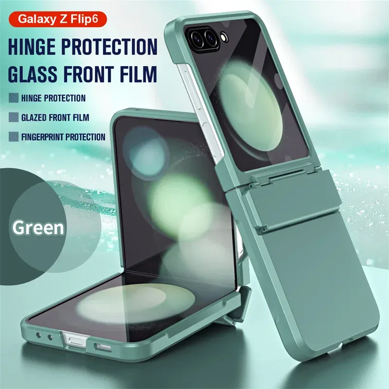 Color: Dark Grey, Material: ABS - For Samsung Galaxy Z Flip 6 5 Flip5 Case Luxury Matte With Mirror Film Folding Hinge Shockproof Protection Hard Cover accessory