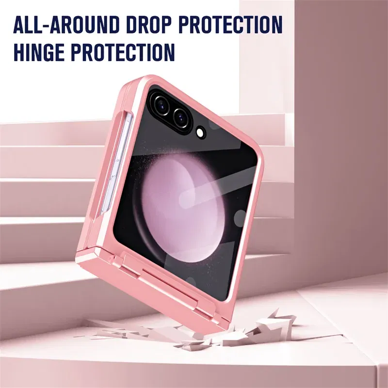 Color: Dark Grey, Material: ABS - For Samsung Galaxy Z Flip 6 5 Flip5 Case Luxury Matte With Mirror Film Folding Hinge Shockproof Protection Hard Cover accessory