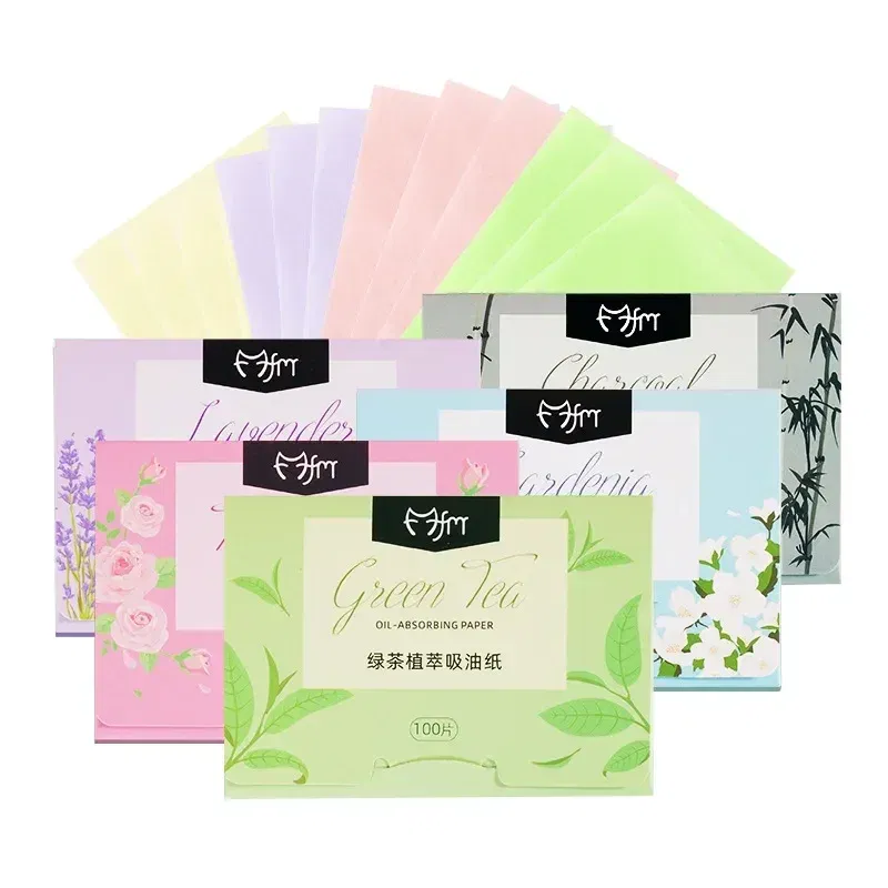 Color: PURPLE - 100pcs/set Facial Oil Blotting Paper Matte Face Wipes Oil Control Oil-absorbing Face Cleaning Beauty Makeup Tools Accessories