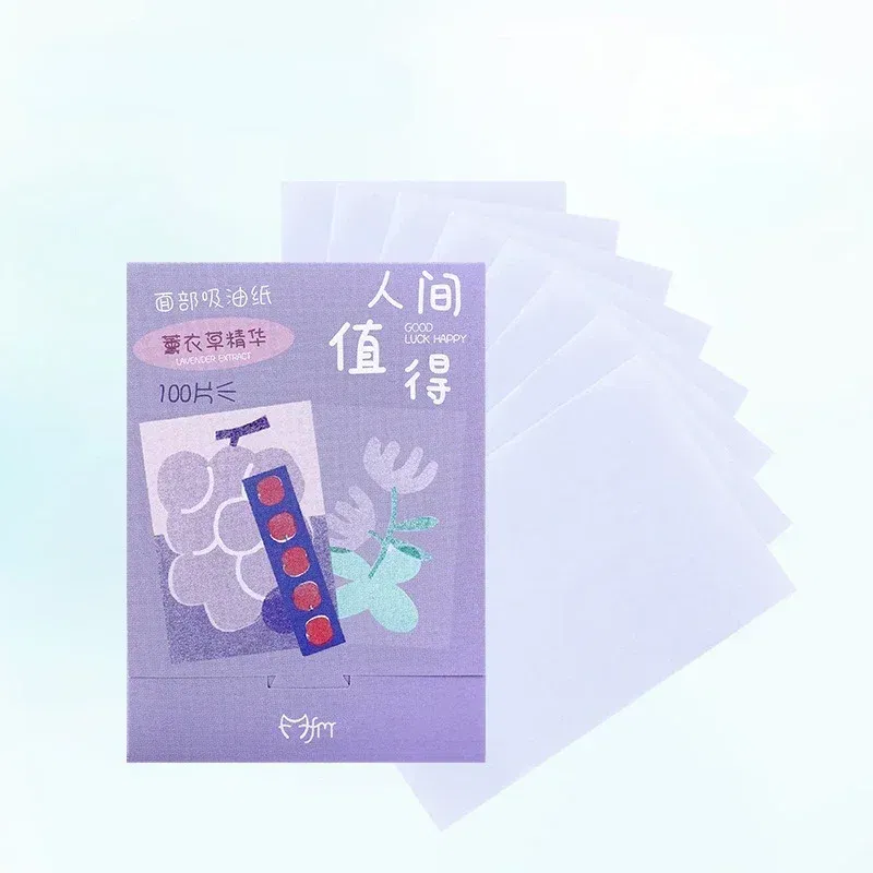 Color: PURPLE - 100pcs/set Facial Oil Blotting Paper Matte Face Wipes Oil Control Oil-absorbing Face Cleaning Beauty Makeup Tools Accessories