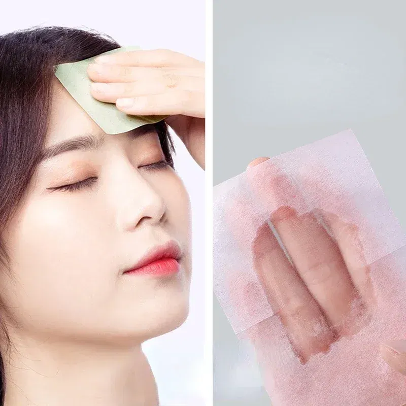 Color: PURPLE - 100pcs/set Facial Oil Blotting Paper Matte Face Wipes Oil Control Oil-absorbing Face Cleaning Beauty Makeup Tools Accessories