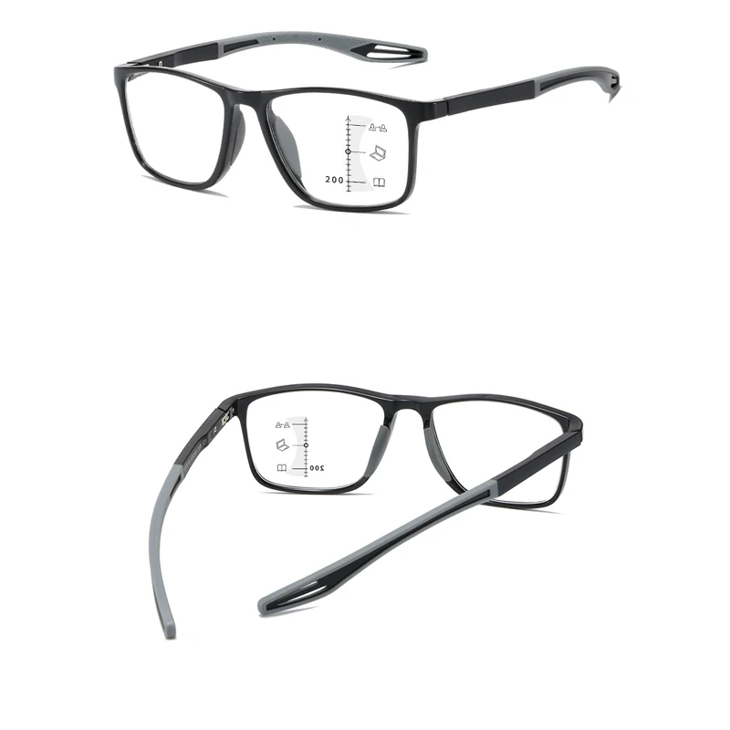 Frame Color: Black, Eye Prescription: +100 - Soft Multifocal Progressive Reading Glasses Anti Blue Light Multifocal Elderly Eyewears Men Women's Large Frame Eyeglasses