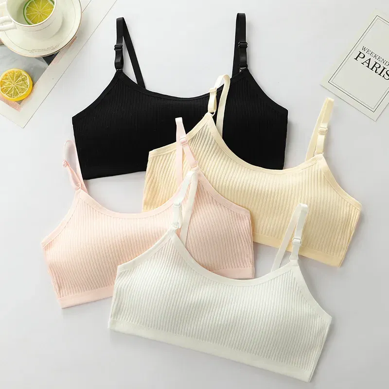 Color: GRAY, Kid Size: 2T - 3pcs Cotton Children Innerwear Girls Bras Removable Sponge Cup Puberty Students Training Bras Breathable Teenage Girl Brassieres