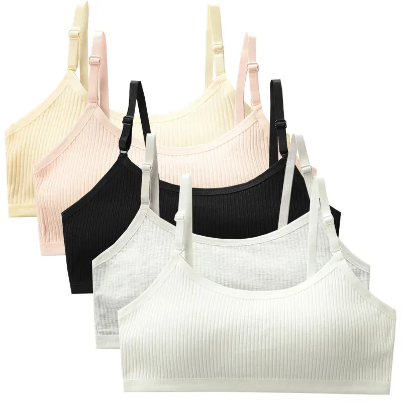 Color: GRAY, Kid Size: 2T - 3pcs Cotton Children Innerwear Girls Bras Removable Sponge Cup Puberty Students Training Bras Breathable Teenage Girl Brassieres