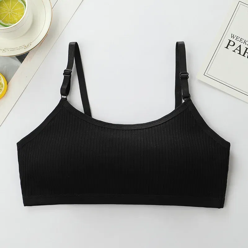 Color: GRAY, Kid Size: 2T - 3pcs Cotton Children Innerwear Girls Bras Removable Sponge Cup Puberty Students Training Bras Breathable Teenage Girl Brassieres