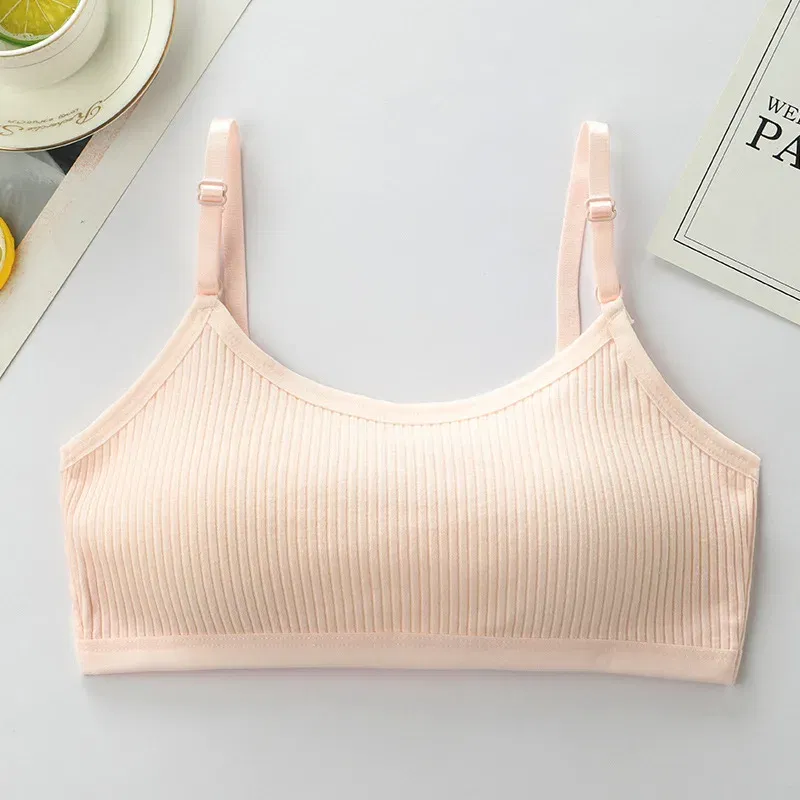 Color: GRAY, Kid Size: 2T - 3pcs Cotton Children Innerwear Girls Bras Removable Sponge Cup Puberty Students Training Bras Breathable Teenage Girl Brassieres