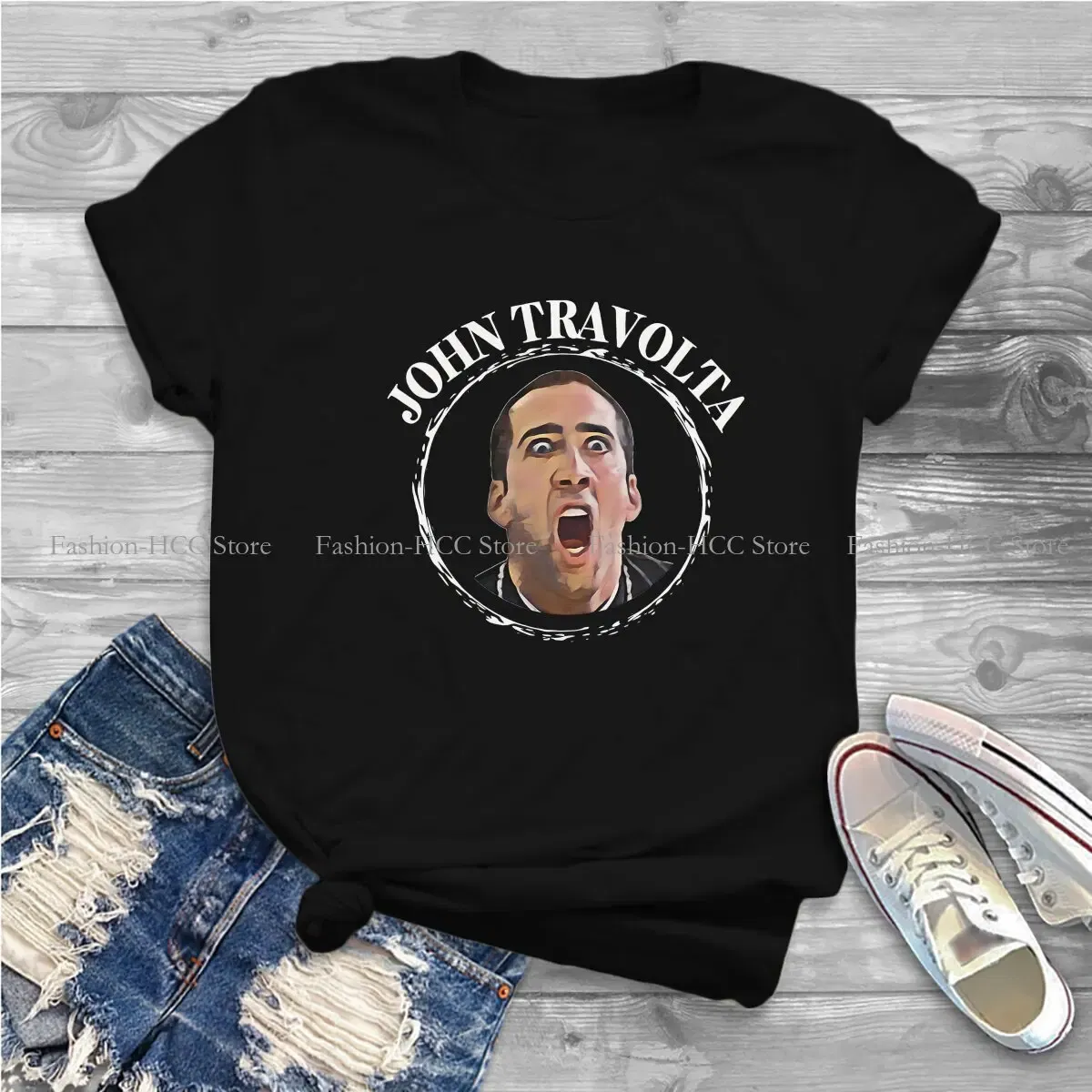 Color: WHITE, Size: M - Face Off Casual Polyester TShirt Nicolas Cage Creative Tops Casual T Shirt Female