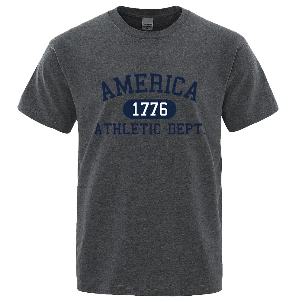 Color: Brown, Size: XXXL - America 1776 Athletic Dept Letter Tshirt Man Fashion Tee Clothes Summer Luxury T-Shirt Hip Hop Breathable Cotton Tee Clothes