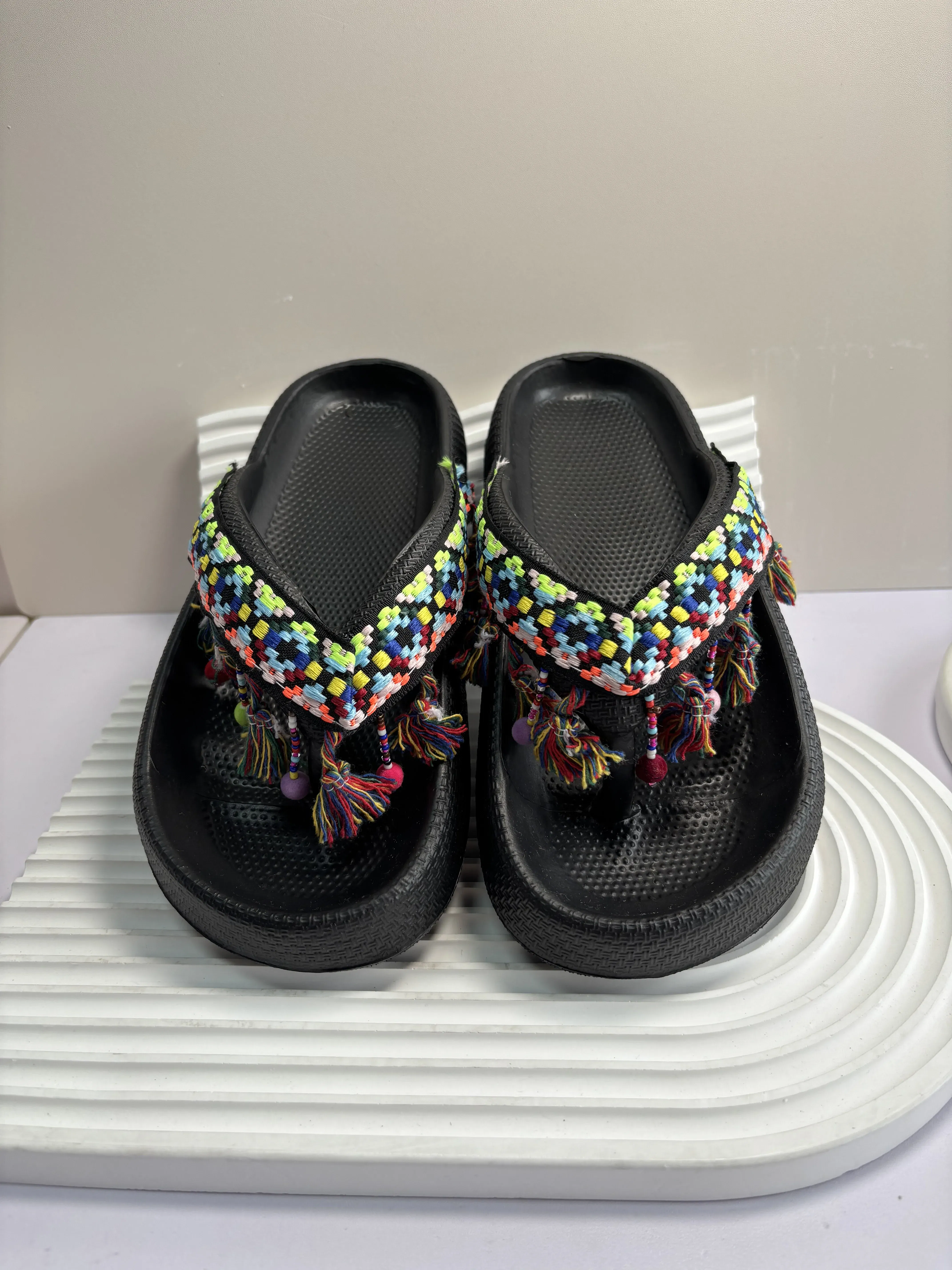 Color: Burgandy, Shoe Size: 44-45 - Summer Multi Color Women's Flip Flops Fashionable Metallic Teddy Bear Bow Slide Sandal Beach Vacation Home Versatile  Footwear