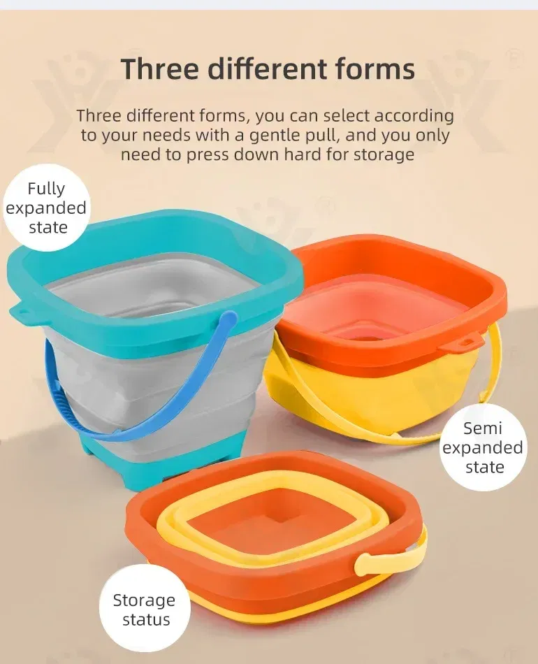 Color: DARK GRAY - Collapsible Beach Sand Toys for Kids Travel Beach Toys for Kids with Foldable Sand Bucket Beach Shovel Toys Kit for Toddlers