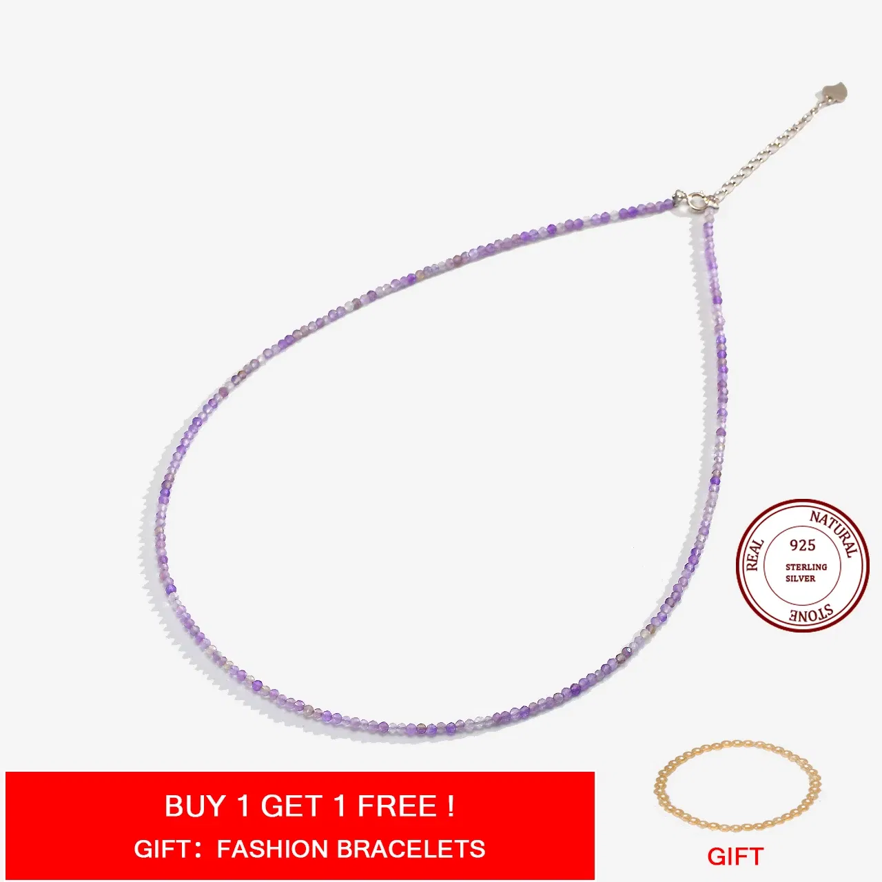 Gem Color: Gold, Length: 40cm - Natural Stone Necklace Spinel/Lapis Lazul/Amazonite/Amethy/Tourmaline/Amethyst  Ketting 2MM Silver 925 Jewelry for Collier Femme