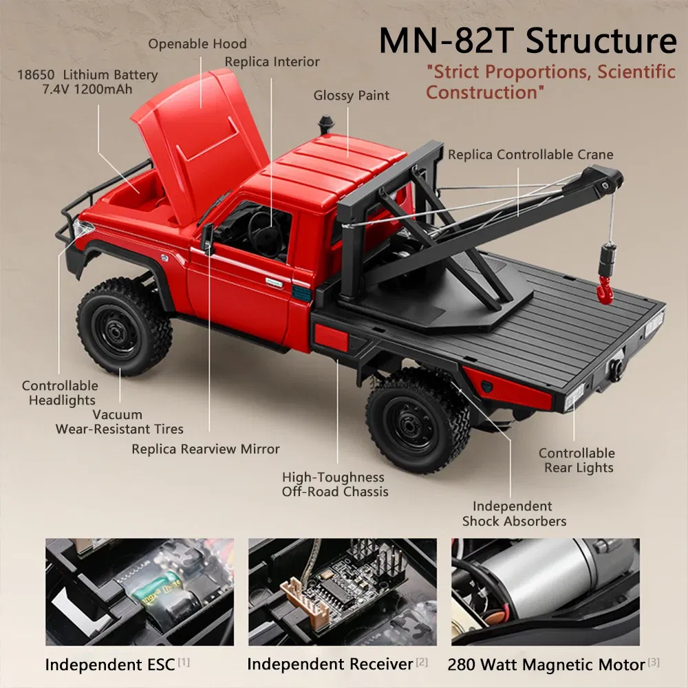 Color: black - MN82T RC Crawler 1/12 2.4G 4WD Remote Control Off-road Pickup Simulation Crane Vehicle Electric Climbing Car Model Toys for Kids