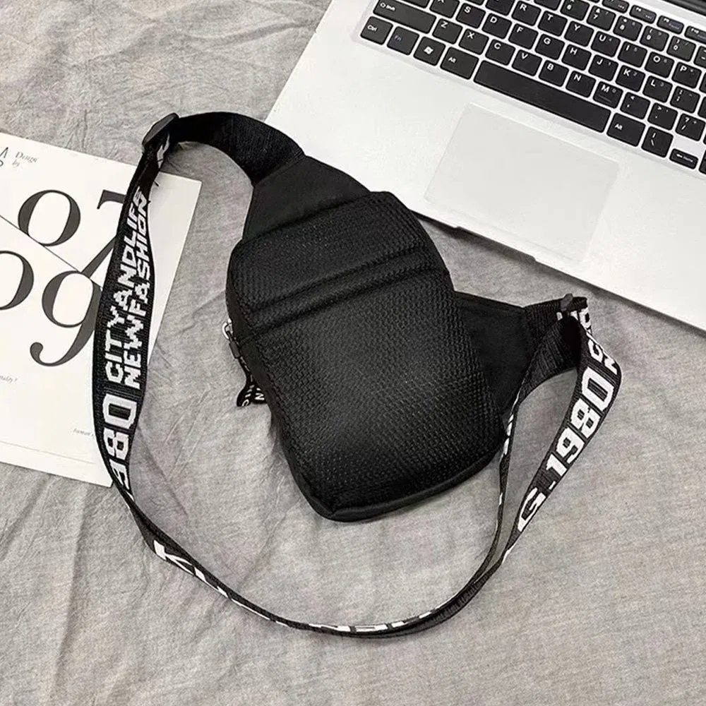 Color: GRAY - Sports Chest Bag Men Small Mobile Phone Messenger Bags Waist Bags Multi-Function Carry-on Bag Engrave Image Initial Name Patter