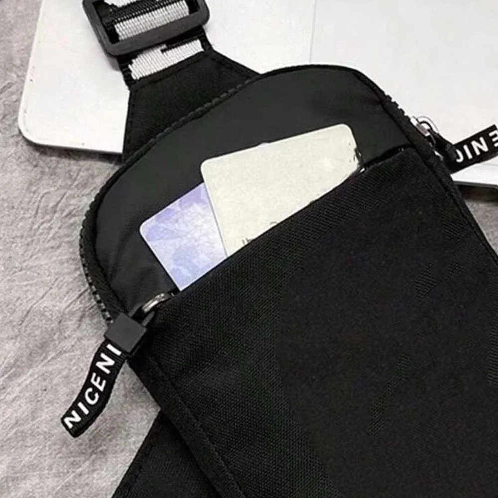 Color: GRAY - Sports Chest Bag Men Small Mobile Phone Messenger Bags Waist Bags Multi-Function Carry-on Bag Engrave Image Initial Name Patter