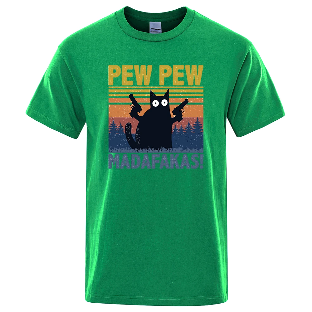 Color: Brown, Size: S - Pew Pew Madafakas Tshirt Men Short Sleeve Novelty Funny Cat T Shirt Cotton Oversize Tops Shirts Tee T-Shirt Crew Neck Streetwear