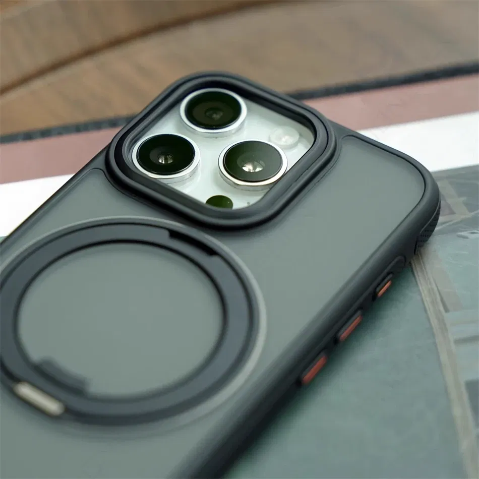 Color: black, Material: Plastic - 360?° Rotation Ring Stand Magnetic Case For iPhone 13 14 15 16 17 Pro Max 16E Matte Military Shockproof Armor Cover For Magsafe