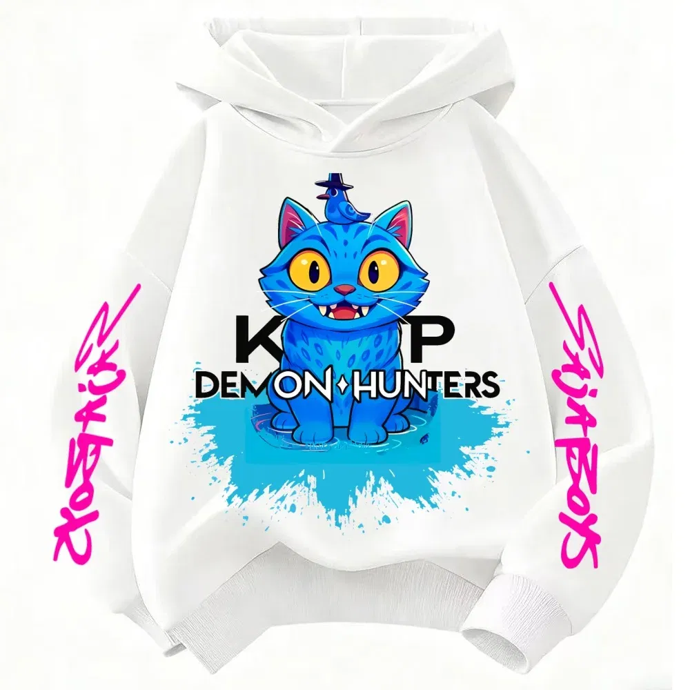Color: black, Kid Size: 6 - 2025 New Saja Boys Derpy KPop Demon Hunter Cartoon Boy Hooded Sweatshirt Warm Wave Fashion Casual Tops Casual Black Clothing