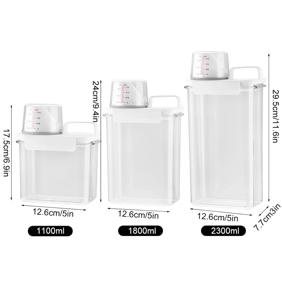 Color: WHITE - Portable Washing Powder Dispenser with Measuring Cup - Airtight Laundry Liquid Storage Jar for Convenient and Efficient Laundry