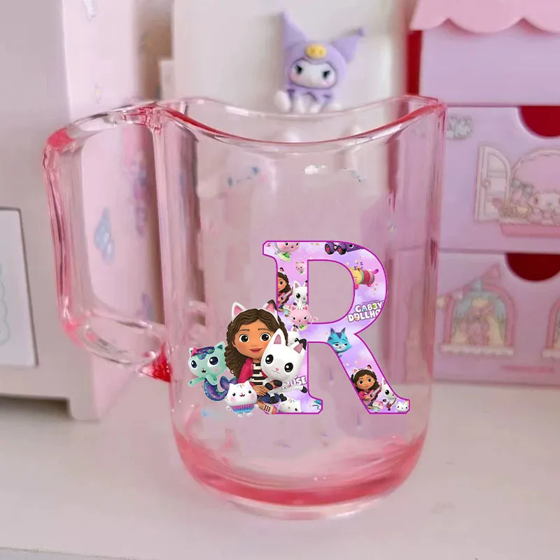 Color: Brown, Size: Other - Gabby Dollhouse Letter A-Z Print Water Cup ABS Tooth Brushing Cups Anime Kawaii Cat Kids Toothglass Cups Kids Birthday Gift