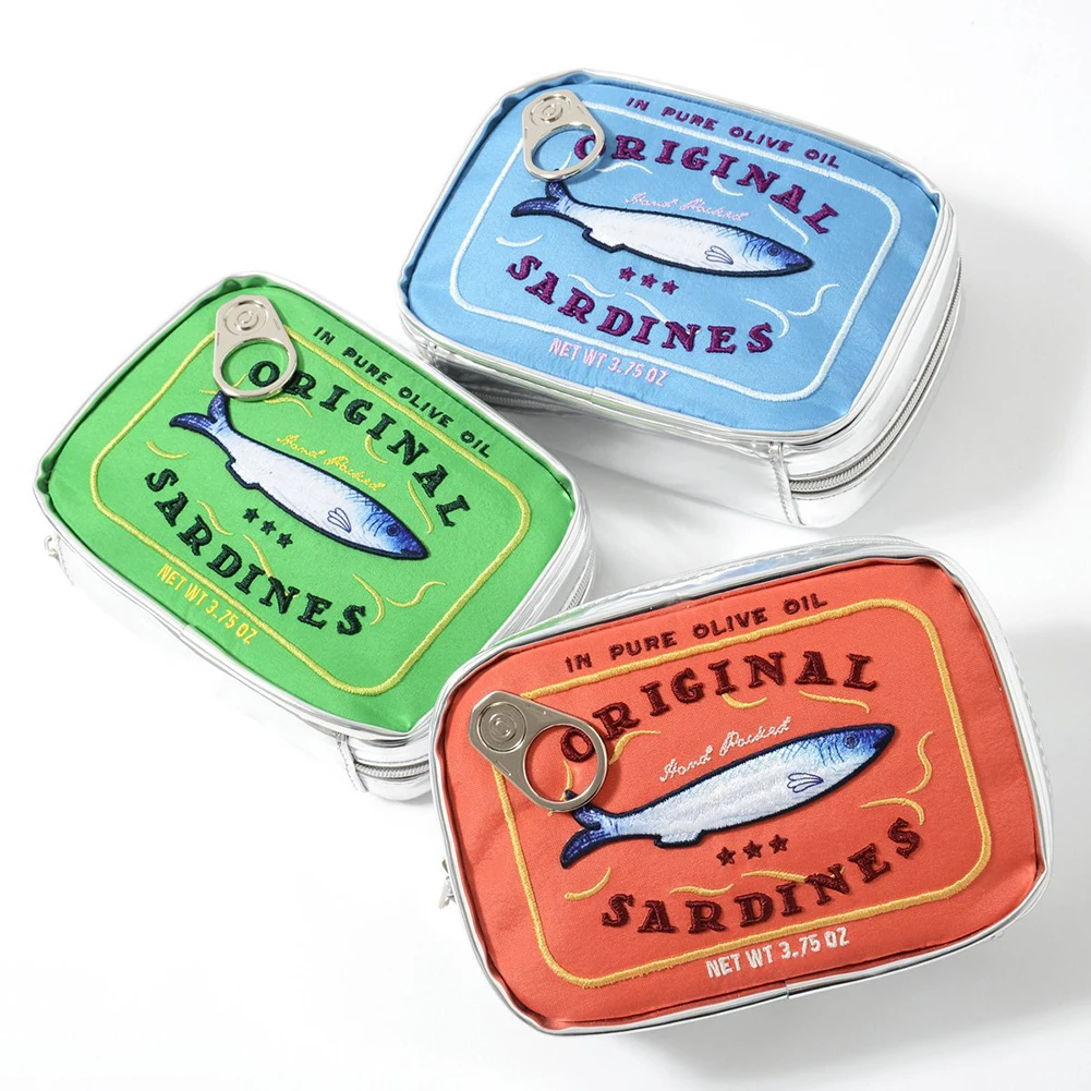 Color: Blue - Canned Sardines Style Bath Travel Bag Cute Toiletry Bag Creative Fashion Women Cosmetic Bag Multi-function for Weekend Vacation