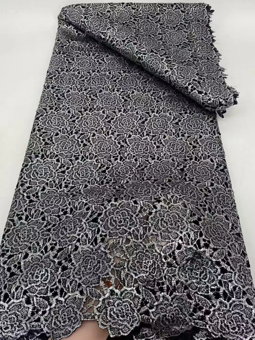 High Quality African Nigerian Milk Silk Sequence Lace Fabric Guipure Cord Laces For Wedding Party Sewing material