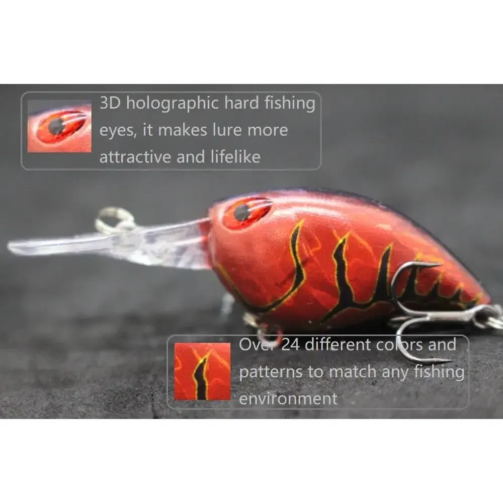 Color: Yellow - wLure Crankbait Wobble Fishing Lure 6cm 5g Deep Diving Tight Action Fresh Water Hard Bait Floating 8# Hooks Insect Bait C770