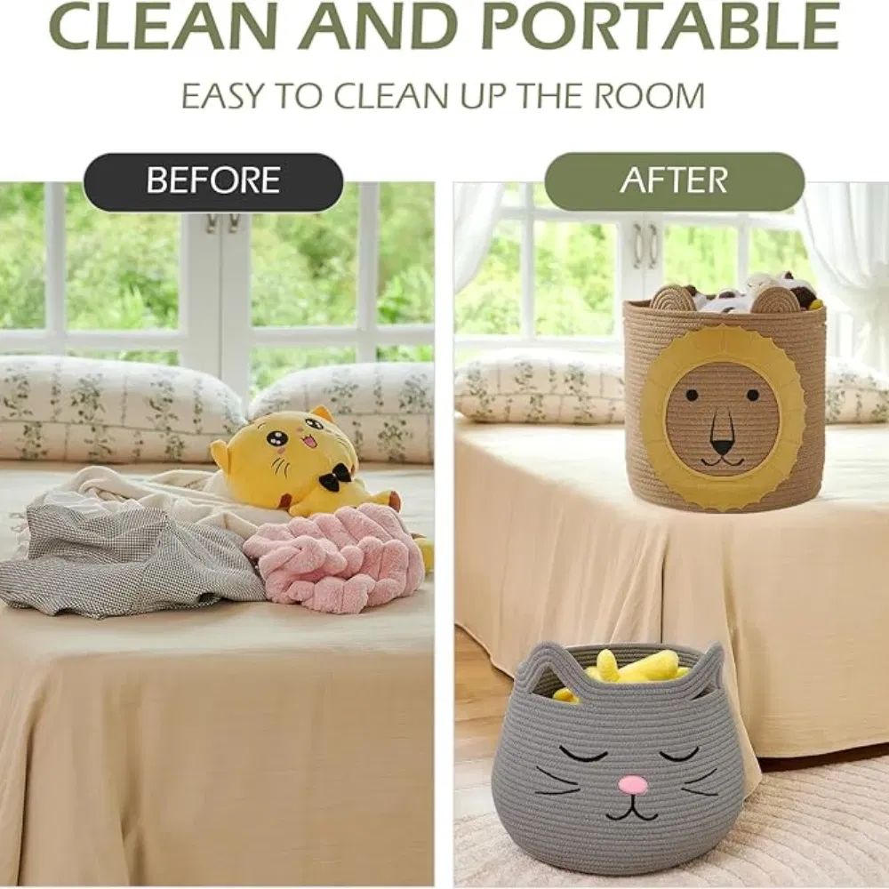 Color: DARK GRAY - Cartoon Storage Basket Washable Dirty Clothes Basket Foldable Children's Toy Clothes Storage Bucket Home Storage Laundry Basket