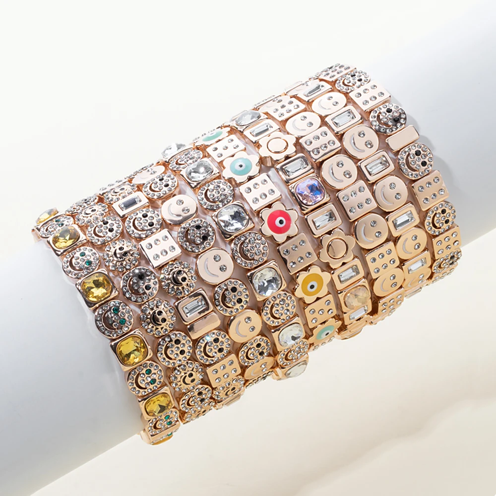 Metal Color: Antique Gold Plated, Ships From: CHINA, Diameter: 50-52mm - 2024 New Rhinestone Happy Bangle For Women Diamond Hand Accessory
