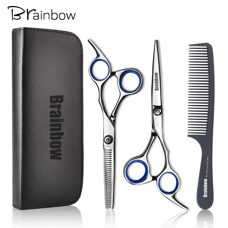 Color: green - Brainbow 6 inch Cutting Thinning  Styling Tool Hair Scissors Stainless Steel Salon Hairdressing Shears Regular Flat Teeth Blades