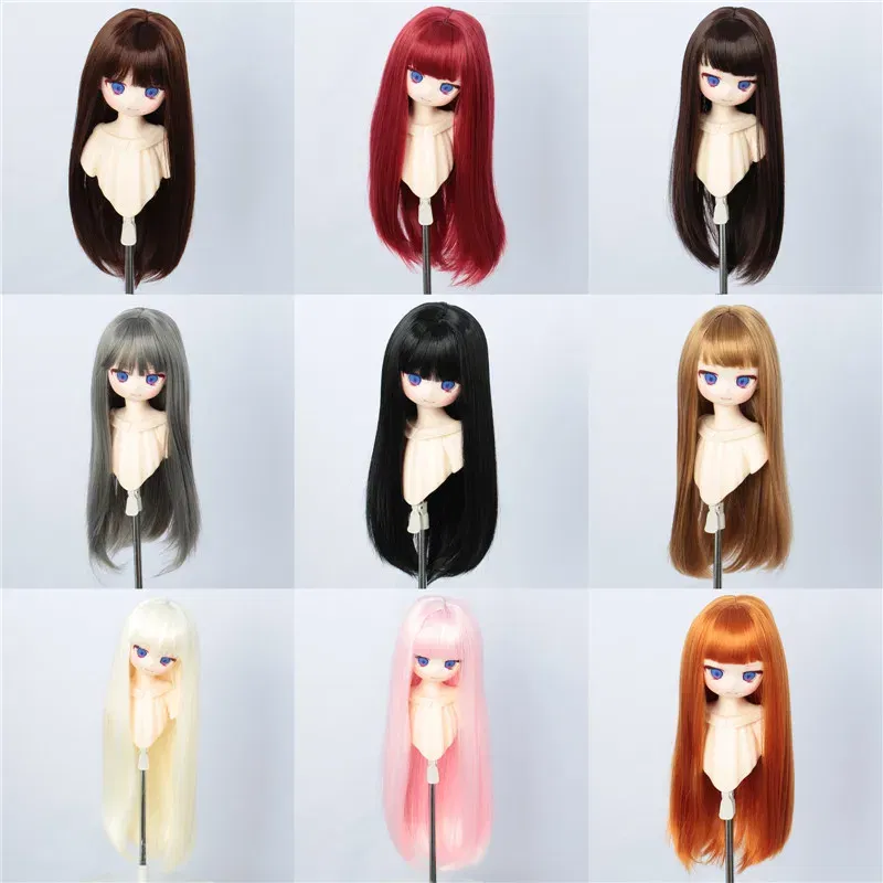 Color: light green - 1/3 BJD Wig Pullip Dal DD Dollfie Doll Wig 8-9 inch Long Collection Wig