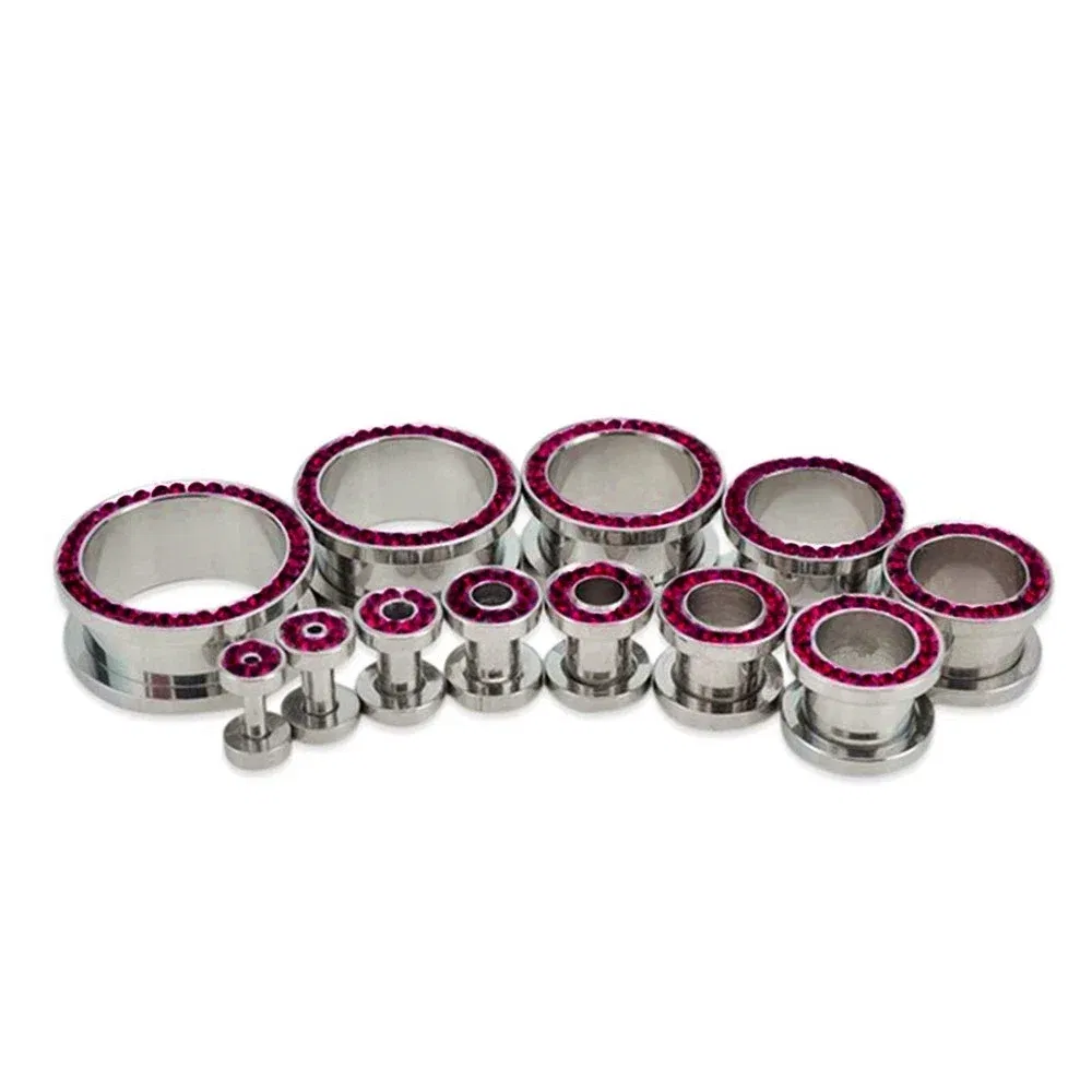 Metal color: Rhodium Plated, Main Stone Color: Blue - 2pc Steel Multicolour Crystal Ear Plug Flesh Tunnel 8g ( 3mm ) - 1" ( 25mm ) Gauge Expander Stretcher Screw Fit