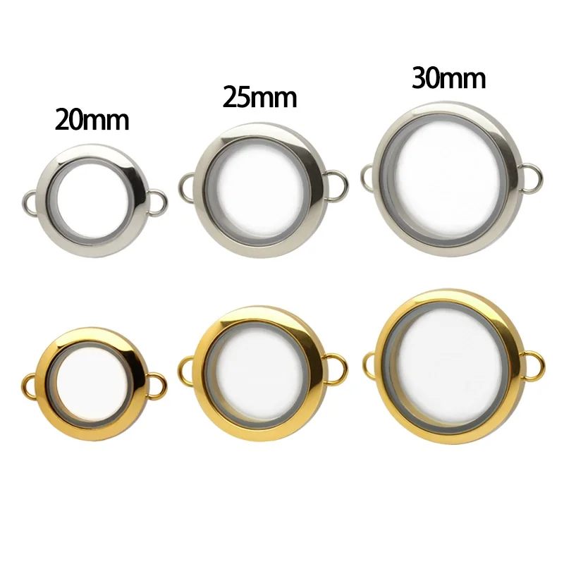 Metal Color: brownish yellow - 1pc 20mm 25mm 30mm Stainless Steel Floating Locket Glass Memory twist Locket silver gold color For Bracelet Jewelry Making