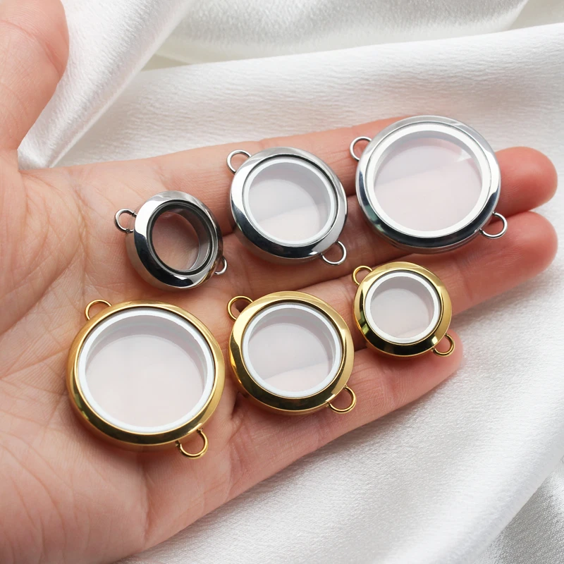 Metal Color: brownish yellow - 1pc 20mm 25mm 30mm Stainless Steel Floating Locket Glass Memory twist Locket silver gold color For Bracelet Jewelry Making