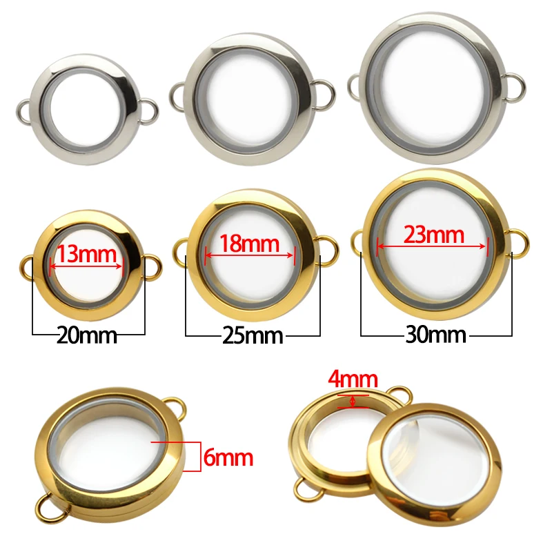 Metal Color: brownish yellow - 1pc 20mm 25mm 30mm Stainless Steel Floating Locket Glass Memory twist Locket silver gold color For Bracelet Jewelry Making