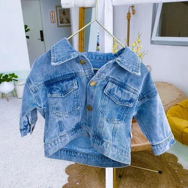 Color: Beige, Kid Size: 7 - 2022 Autumn Spring Fall Boys Casual Cartoon Denim Kids Jackets Turn-down Collar Long Sleeve Coat Girls Loose Tops for Teens