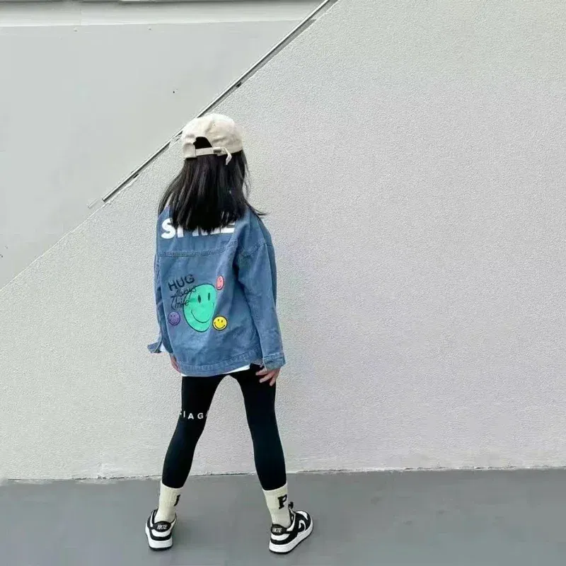 Color: Beige, Kid Size: 7 - 2022 Autumn Spring Fall Boys Casual Cartoon Denim Kids Jackets Turn-down Collar Long Sleeve Coat Girls Loose Tops for Teens
