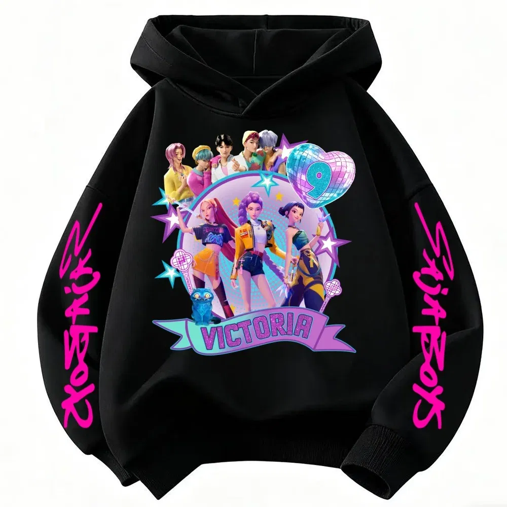 Color: Beige, Kid Size: 6 - Movie Kpop Demon Hunters Shining light ball Hoodie Men Women Cartoon Fashion Sweatshirt Male Casual boys&girls Pullover Hoodies