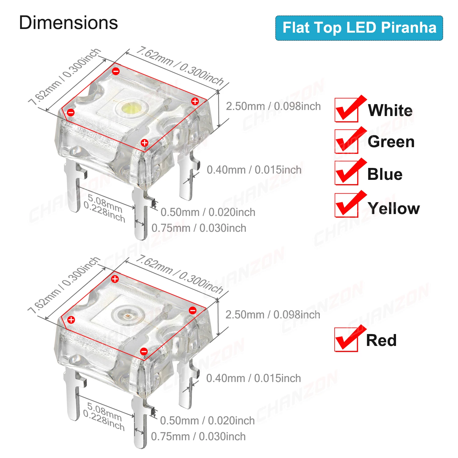 Color: Orange, Ships From: CHINA - 100Pcs 3mm 5mm Led Diode Piranha Super Flux Round Flat Top White Red Green Blue Yellow Superflux Lights Emitting PCB Lamp Bulb