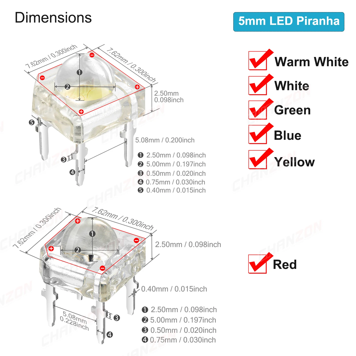 Color: Orange, Ships From: CHINA - 100Pcs 3mm 5mm Led Diode Piranha Super Flux Round Flat Top White Red Green Blue Yellow Superflux Lights Emitting PCB Lamp Bulb