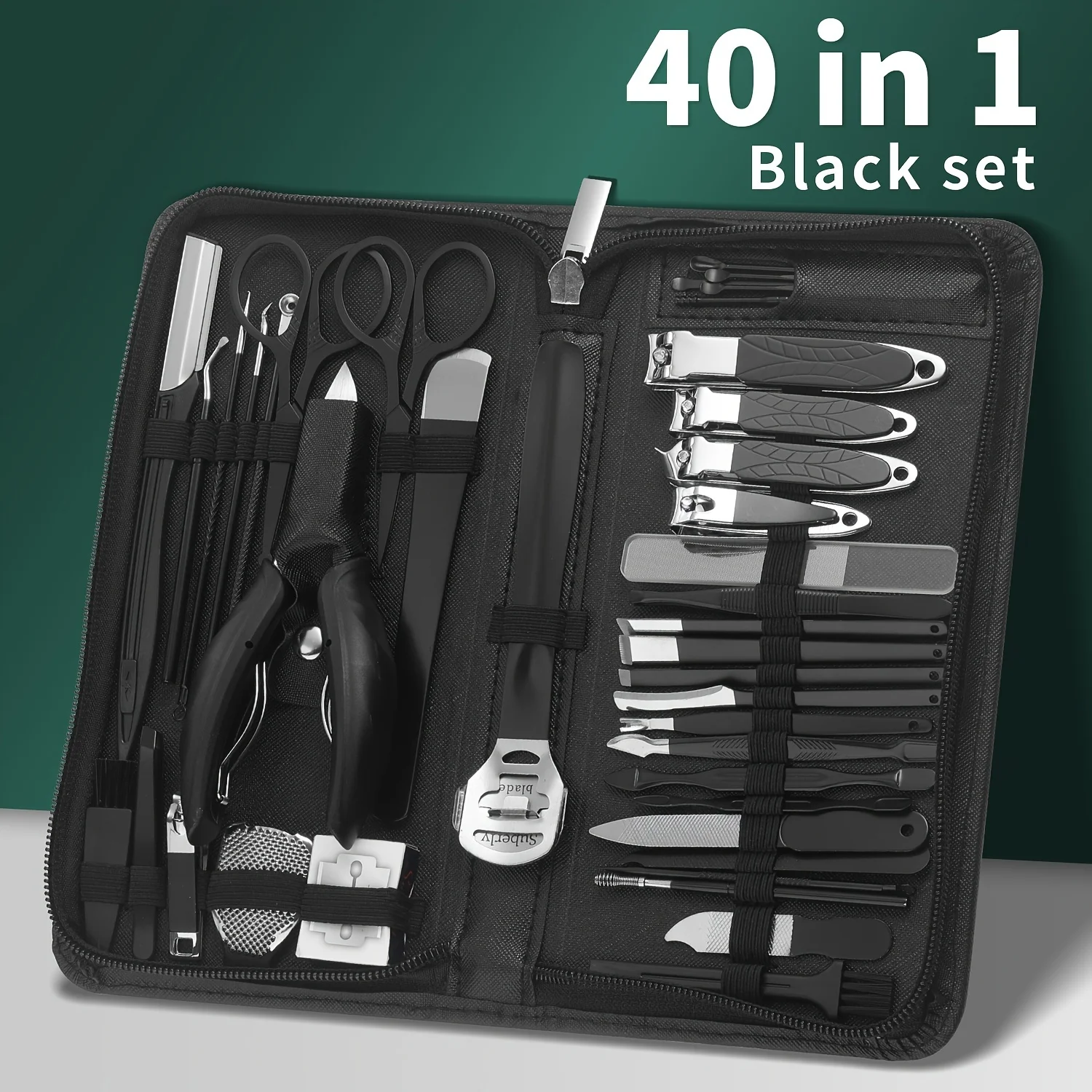 Color: army green - 9/40 pcs Full Function Manicure Set, Stainless SteelNail Clippers Pedicure Kit, Toenail Clippers Kit