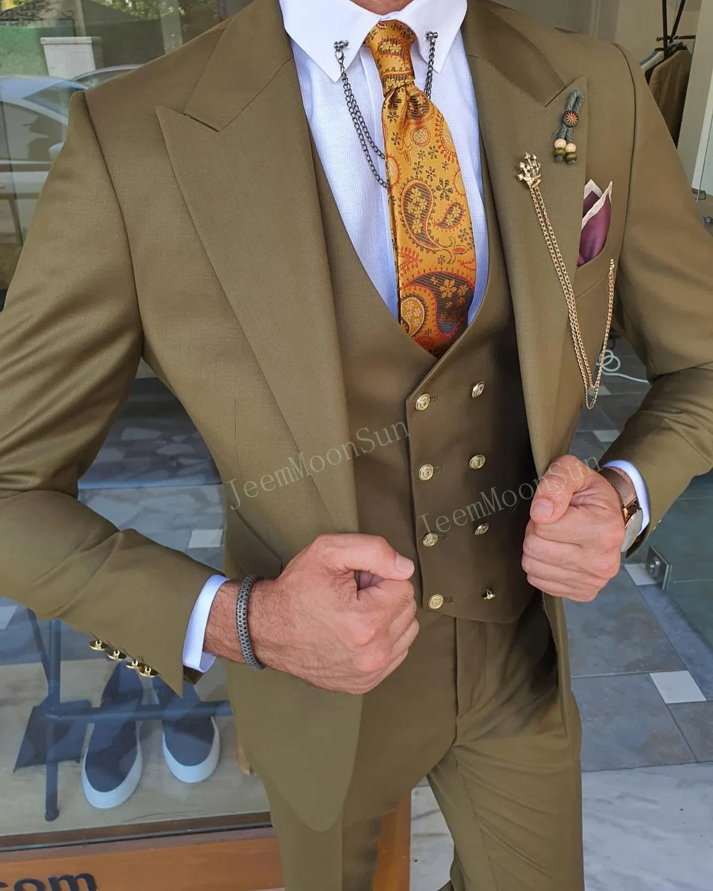 Color: SKY BLUE, Size: S, Ships From: CHINA - 3 Pieces New White Men's Suit 2022  Peak Lapel Slim Fit Casual Tuxedos Groom Tailor Made Terno Masculino (Blazer+Pants+Vest)