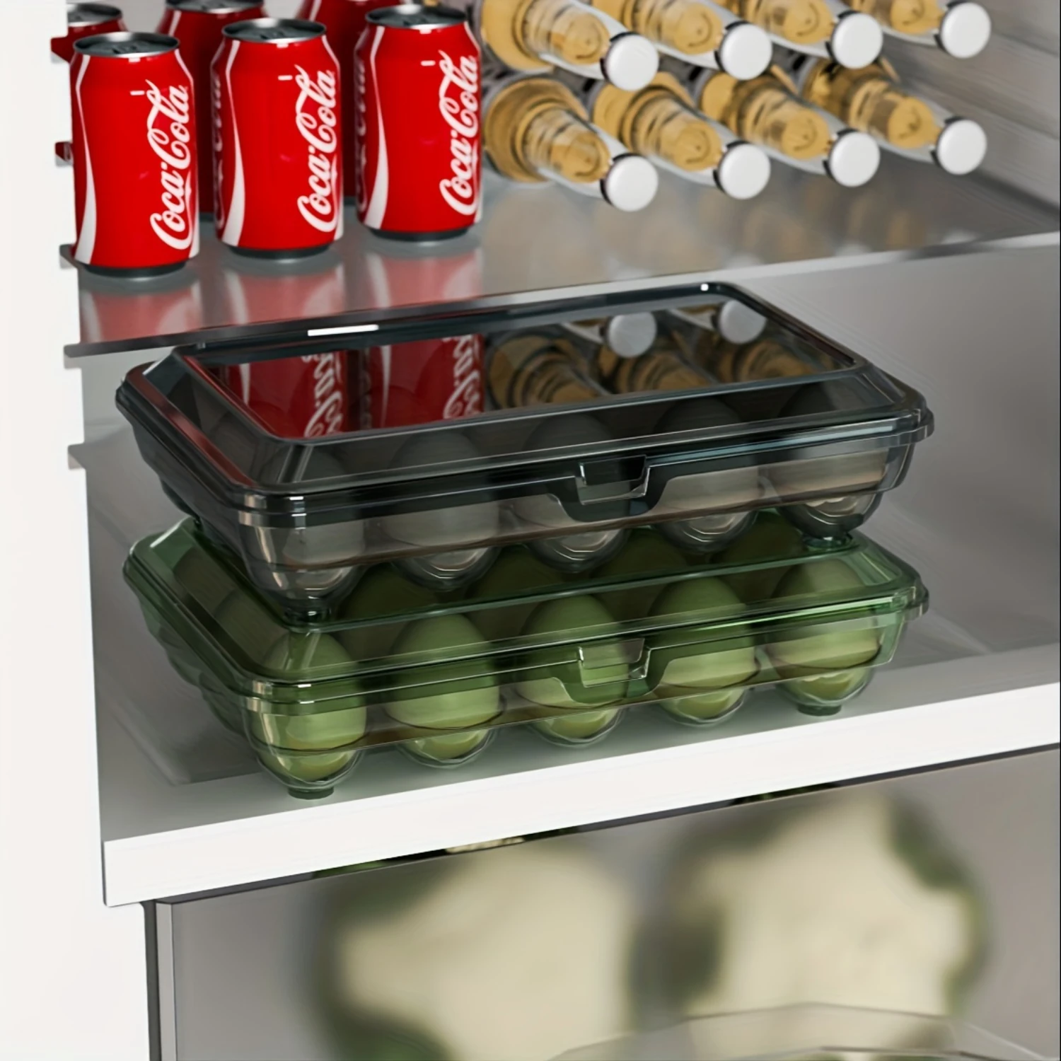 Color: black, Ships From: CHINA - 1pc Shock-Proof Egg Holder for Refrigerator, Transparent Plastic Egg Carton with Clamshell Design for Freshness,   Supplies