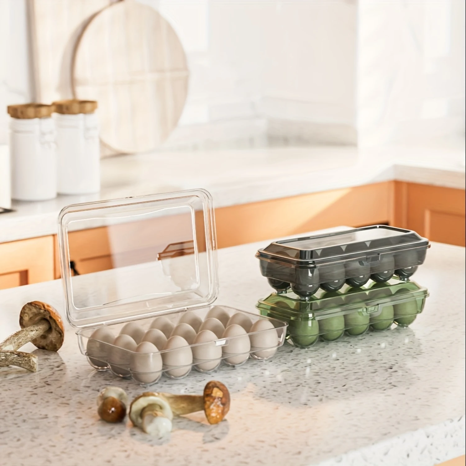 Color: black, Ships From: CHINA - 1pc Shock-Proof Egg Holder for Refrigerator, Transparent Plastic Egg Carton with Clamshell Design for Freshness,   Supplies