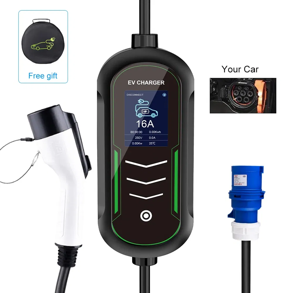 IPENGEN Portable EV Charger 220V 7KW J1772 Type1 IEC62196 Type2 GBT Charger 32A Adjustable Current Charger for Electric Car