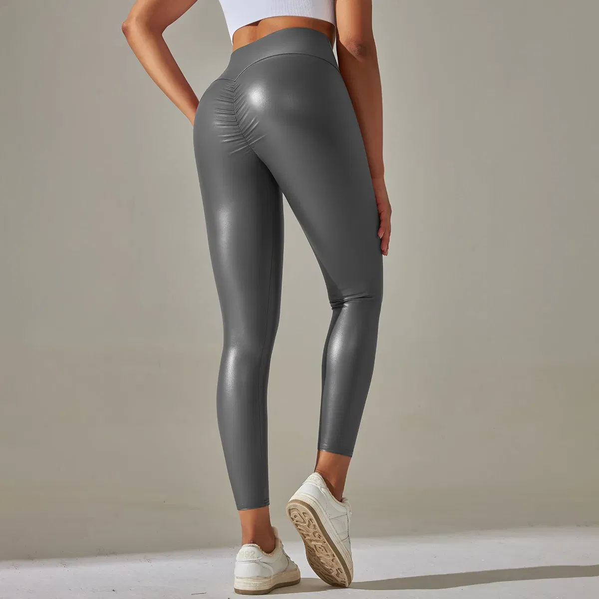 Color: Brown, Size: M - PU Leather Leggings Women Sexy Scrunch Butt Leggings Girls Faux Leather Pants High Waist Push Up Casual Leggings 6 Color