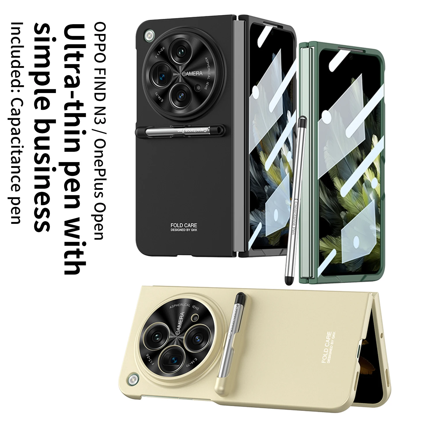 Color: Beige, Bundle: Case & Screen Protector, Material: Plastic - With Pen For Oneplus Open Case Matte Hard Glass Film Screen Protection OPPO Find N3 Cover