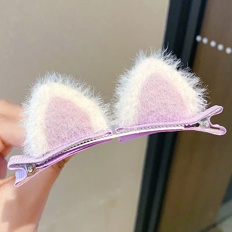 Color: PURPLE - 2PCS New Plush Cat Ears Hairpins Girls Hair Clips Hair Accessories Women Sweet Cute Barrettes Kids Fashion Headwear Ornaments
