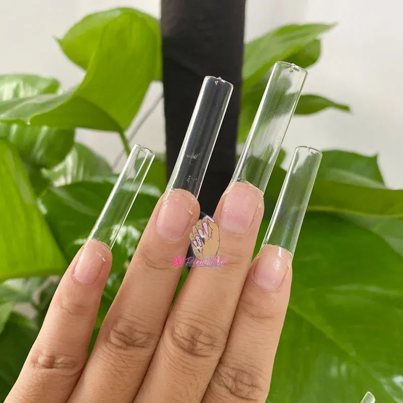Color: Lavender - 500pcs Flat Square XXL Long Acrylic Nail Tips Flatter Straight Non C Curve Half Cover False Nails Tip Manicure Tool